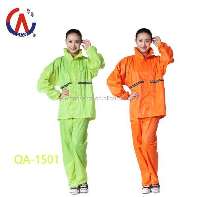 China Fluorescent Water Proof Stock Release Polyester Rain Wear For Men And Women/QA-1501 And 1502 Cheap Adult Rain Suit With Pants For Wholesale for sale