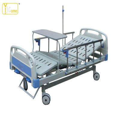 China Loacker 4 2 section central hospital bed convenient crank manual medical inpatient bed with dinner table for sale