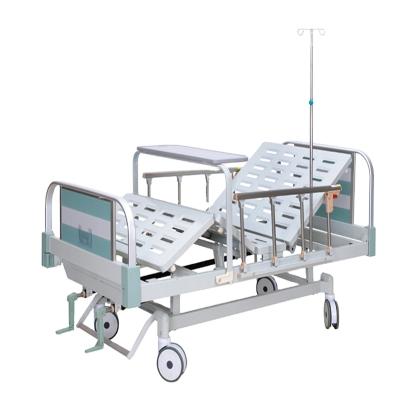 China Convenient Cheap Medical Crank Manual Adjustable 2 Hospital Bed Stainless Steel Head And Nursing Colorful Foot Board for sale