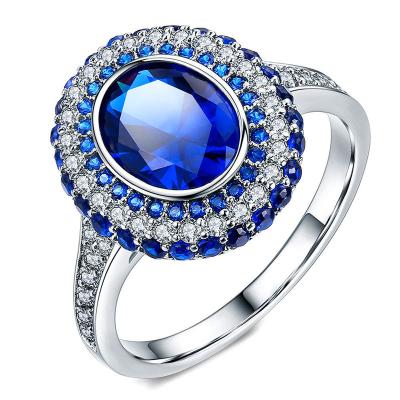 China High End Lead Free Nickel Free Jewelry Women Round Zircon Created Blue Sapphires Engagement Ring Gold Filled Jewelry Wedding Rings for sale