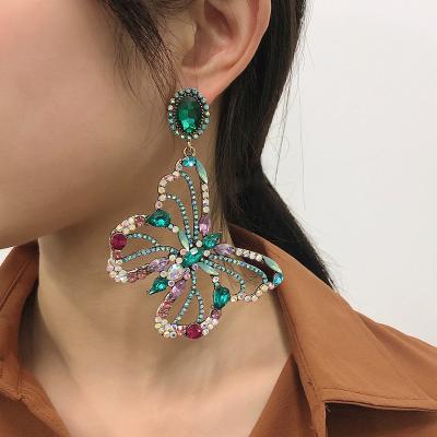 China CLASSIC exaggerated baroque high-end color diamond creative earrings female personality butterfly earrings for woman for sale