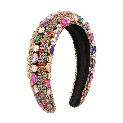 China New Headdress Style Full Side Pressure Hair Color Rhinestone Sponge Wide Headband Baroque Luxury Headband Lead Free Diamond Nickel Free for sale