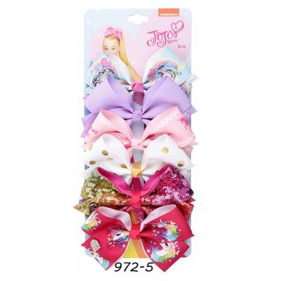 China Wholesale Lead Free Nickel Free Jojo Siwa Hair Bows 5 Inch Clip Rainbow Grosgrain Ribbon Kids Babies for sale