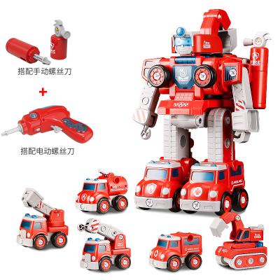 China Assembling and Disassembling Toy with Manual and Electric Drill ERCHAOXI DIY Screw Fire Disassembly Car Set Kit with Sound for Kids Participate Game for sale