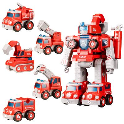 China Assembling And Disassembling Toy With Manual And Electric Drill ERCHAOXI DIY Assembling Screw Fire Rescue Car Set Kit With Sound For Kids Participate Game for sale