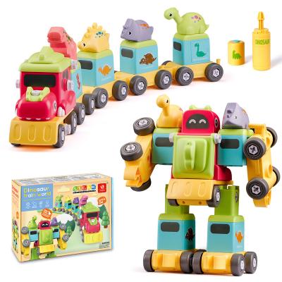 China ERCHAOXI Transformation Robot STEM Toys for Kids with Building Train Dinosaur Toys, 5 in 1 Building Toys Vehicle Set Educational Gifts for sale