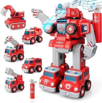 China Assembled/Transformed/Sounds/Erchaoxi 2021 Lightweight 5 in 1 DIY Rescue Vehicle Transformed Robot Building Kit for Kids Gift for sale