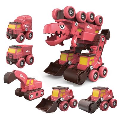 China 2021 Hot Selling Amazon Transformation 5 In 1 Take Apart Kids Large Plastic Pink Dinosaur Robot Car Toys for sale