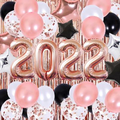 China 2022 Happy New Year Banner Foil Balloon Latex Gift Toy Set New Year Banner Party Decoration Balloons Set for sale