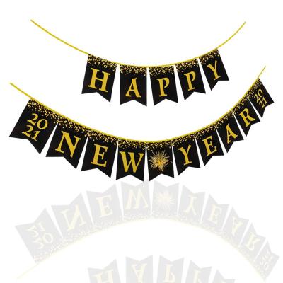 China 2021 Mylar Balloons Home Decor Garland Banner Bunting Party Decor 2021 Happy New Years Eve Banner Black Gold Glitter for sale