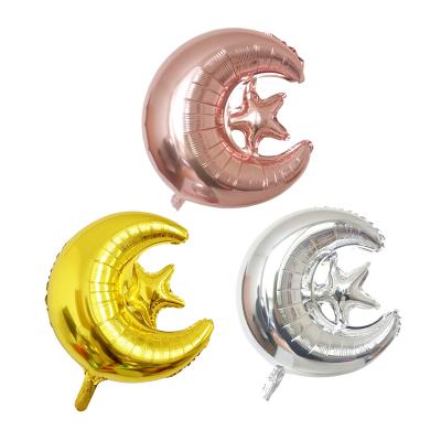 China Wholesale Party Decoration 24 Inch Moons With Star Balloon Birthday Decoration Gold Silver Foil Balloons Kids Toys Eid Mubarak Party Supplies for sale