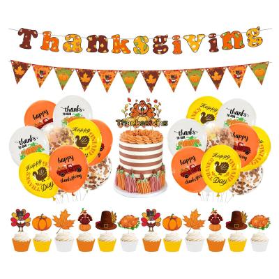 China Gift Toy Hot Sale Turkey Maple Leaf Pumpkin Banner Balloon Set Thanksgiving Party Decoration Supplies With Cake Topper for sale