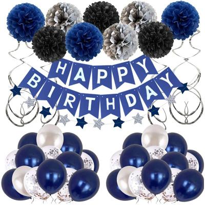 China Decorate Royal Blue Pink Color Happy Birthday Banner Confetti Balloon Paper Pom Pom Set For Indoor Birthday Party Decoration Supplies for sale