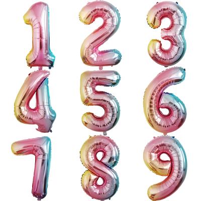 China At Mercy 32 Inch Number Balloons Rainbow Color Foil Balloons Number Balloon For Birthday Decoration Baby Shower Party Supplies for sale