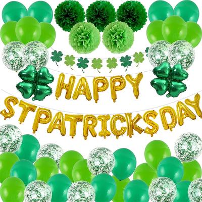 China Party Decoration Happy St. Patrick's Day Letter Green Lucky Clover Shamrock Shape Foil Balloons For Party Decoration for sale