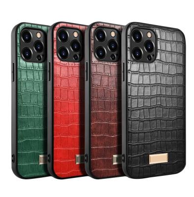 China Scratch Resistance Best Selling Luxury Crocodile Ultrathin Design Phone Case Genuine Leather Cell Phone Cover For iPhone13 for sale