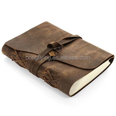 China Factory handmade leather bound journal/note book cover with refillable pockets, logo embossed HF-H-1801-35 for sale