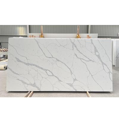 China Latest attificial durable quarter stone slab sintered bathroom vanity quartz surface polished calacata quartz slabs for countertop for sale