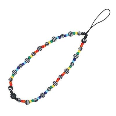 China Fashion Cute Beaded Chain Strap Colorful Acrylic Polymer Bohemia Cell Phone Lanyard For Girls Lucky Bracelet Keychain for sale