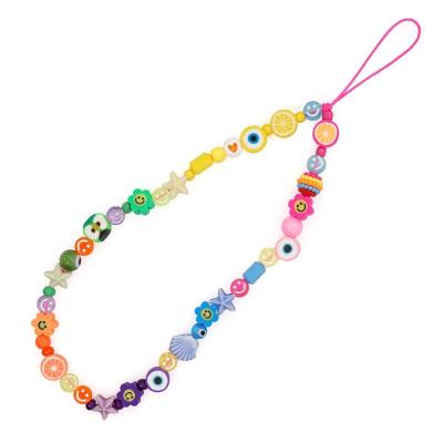 China Smiley Face Beaded Y2K 90S Lanyard Wrist Strap Fashion Phone Strap Kawaii Style for sale