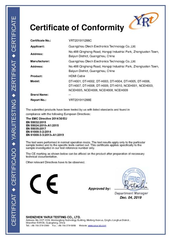 CE - Guangzhou Dtech Electronics Technology Co., Ltd.