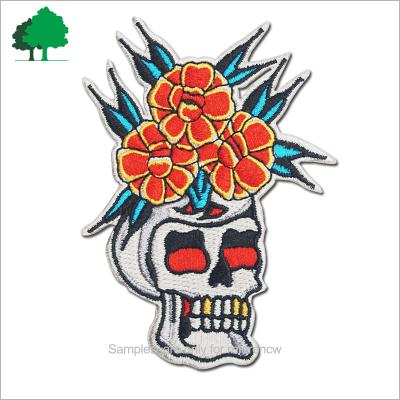 China 3D factory direct sale high quality cheap OEM embroidery patch skull custom design embroidered patch for sale