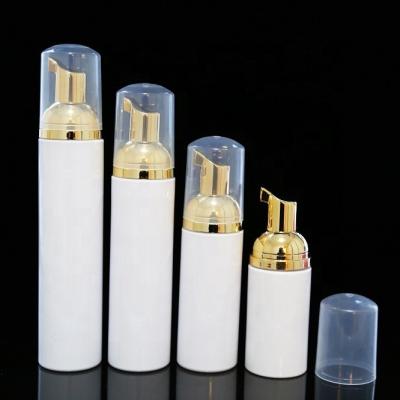 China White Household Products PET Foam Pump Bottle Metal Gold Foam Hand Soap Pump Bottle 30ml 50ml 100ml 120ml for sale