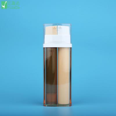 China Cosmetic Airless Pump Bottles Custom Plastic Cosmetic Packaging Container 1oz PETG Double Spray Dispenser Vacuum 30ml Tube 15ml x 2 for sale