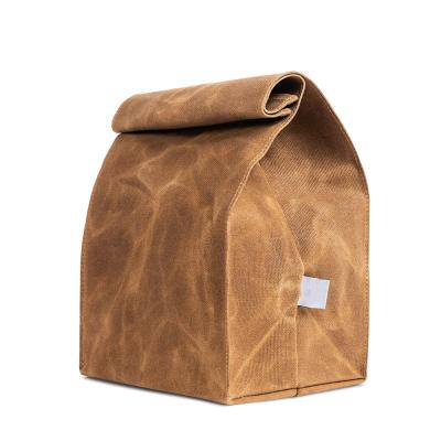 China Large Plastic Free Washable Canvas Lunch Bags Reusable Waxed Canvas Lunch Cooler Bags for sale