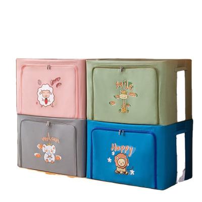 China Cartoon Collapsible Collapsible Organizer Box Fabric Storage Boxes Steel Frame Clothes Storage Box Oxford Cloth Goods for sale