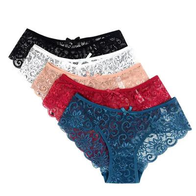 China Antibacterial Women's Panties Lace Up Underwear Sexy Mid Rise Underwear Brief Mature Women In Transparent Underwear for sale