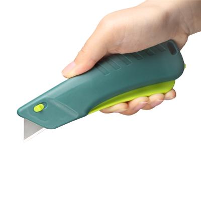 China Intelligent Retractable Automatic Box Cutter Retracting Knife Trigger Security Smart Knife for sale