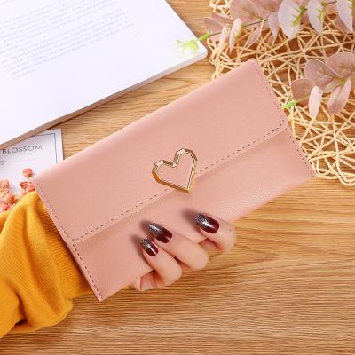 China 2021 High Quality Fashion Purse Heart Shape Women Leather Long Cheap Pink Wallets for sale