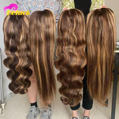 China Body Wave Highlight Full Lace Hair Wig Pre Plucked Hairline Ombre Highlight Cuticle Aligned Full Lace Wig Brazilian Hd Lace Wig for sale