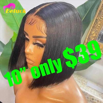 China Cheap Bob Hair Lace Front Free Shipping Human Hair Bob Wigs Beluck Wave Hair T Part Silky Straight Brazilian Lace Front Wig for sale