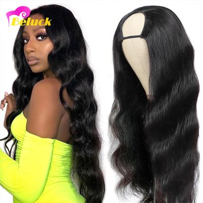 China Cheap Brazilian Body Wave Wave U Part Wig Silky Straight Hair Clip In Half Hair Wigs For Black Women Natural Color Beuck Remy Hair for sale