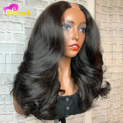 China Silky Straight Wave Beluck Hair Body Wave U Part Wigs Body Wave Hair U Shape Wig Brazilian Remy Glueless Wigs 150% Density for sale