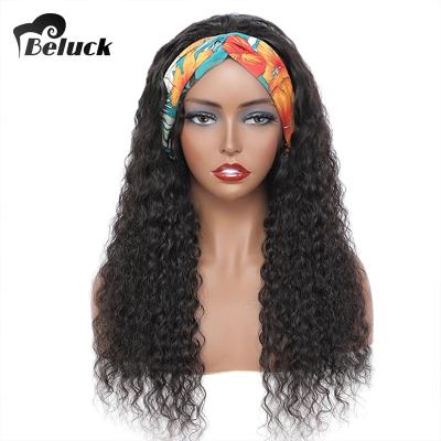 China Silky Straight Water Wave Headband Wig Hair Wigs For Color Women Brazilian Hair Glueless Remy Curly Human Hair Headband Wigs for sale