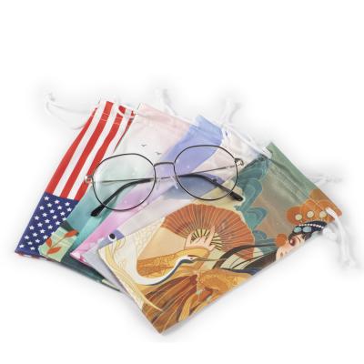 China New Customizable Custom Heat Transfer Printed Microfiber Sunglasses Glass Pouch Bag With Logo 9*18cm for sale