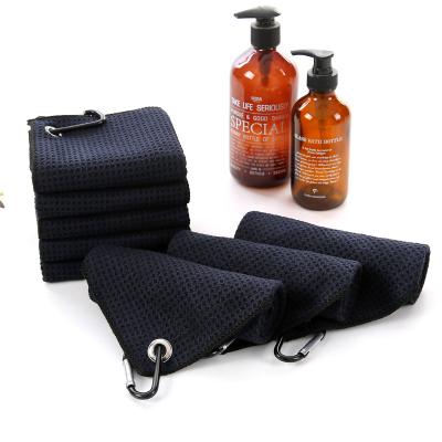 China LOW MOQ golf waffle towel cleaning performance towel double black fine face viable cotton cleaning use for golf for sale