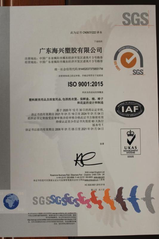 ISO9001 - Guangdong Haixing Plastic & Rubber Co., Ltd.