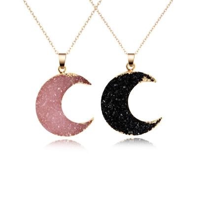 China Fashion Personalized CLASSIC Natural Stone Crescent Pendant Necklace Rose Moon Sweater Chain Necklace for sale