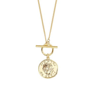 China Fashion CLASSIC 14K Gold Plated Clavicle Chain Necklace Vintage Portrait Coin Pendant Necklace for sale