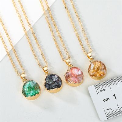 China European and American Simple Design Resin Gemstone Round Necklace CLASSIC Multi Color Quartz Round Necklace for sale