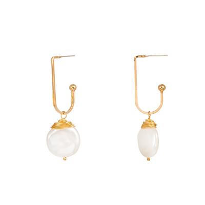 China New/Sporty Fashionable Wholesale Casual Gold Plated Pearl U Shaped Drop Earrings for sale