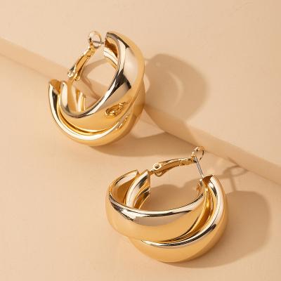 China Wholesale BOHEMIA Newcomers Exaggerated Circle Earrings Chunky Jewelry Round Double Layers Hip Hop Gold for sale