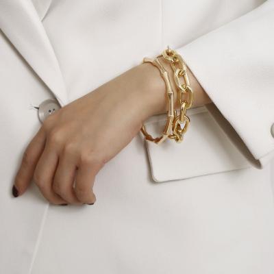 China CLASSIC Chic Fashion Women Punk Jewelly 18K Gold Plated Bamboo Chain Link Bracelet Bangles for sale