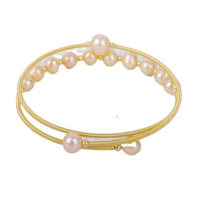 China Ethnic Hawaiian Style Pearl Bracelet 14K Freshwater Gold Plated Multilayer Handmade Pearl Bracelets and Bangles Jewelry Women for sale