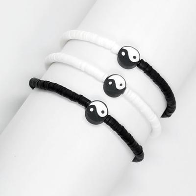 China New Arrival Fashionable Black Polymer Clay Taiji Gossip Bracelet Accessories Wholesale Yin Yang Feng Shui Bracelet Women Jewelry for sale