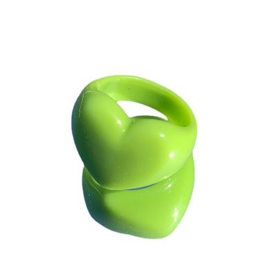 China Fashion Facted Resin Cute Simple Rings Kids Solid Green Apple Color Heart Rings Jewelry Girls Gift for sale